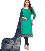 Turquoise embroidered cotton salwar