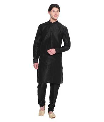 Black Silk Ethnic Indian Traditional Mens Festive Wear Kurta Pyjama 1