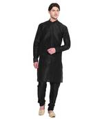 Black Silk Ethnic Indian Traditional Mens Festive Wear Kurta Pyjama