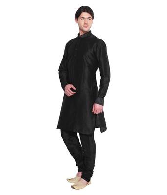 Black Silk Ethnic Indian Traditional Mens Festive Wear Kurta Pyjama 2