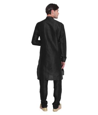 Black Silk Ethnic Indian Traditional Mens Festive Wear Kurta Pyjama 3