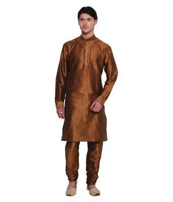 Browns Silk Ethnic Indian Traditional Mens Festive Wear Kurta Pyjama 1