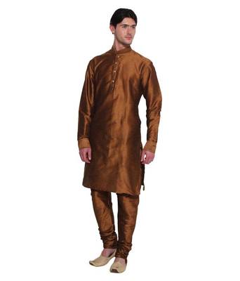 Browns Silk Ethnic Indian Traditional Mens Festive Wear Kurta Pyjama 2