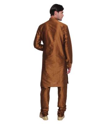 Browns Silk Ethnic Indian Traditional Mens Festive Wear Kurta Pyjama 3