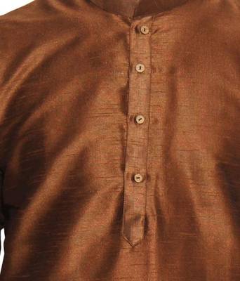 Browns Silk Ethnic Indian Traditional Mens Festive Wear Kurta Pyjama 4