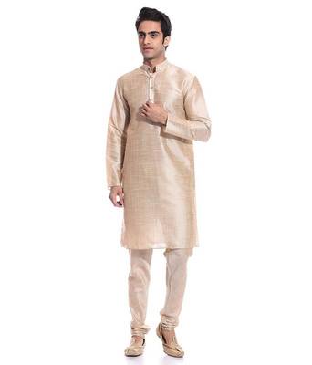 Golden Silk Ethnic Indian Traditional Mens Festive Wear Kurta Pyjama 1