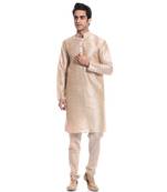Golden Silk Ethnic Indian Traditional Mens Festive Wear Kurta Pyjama