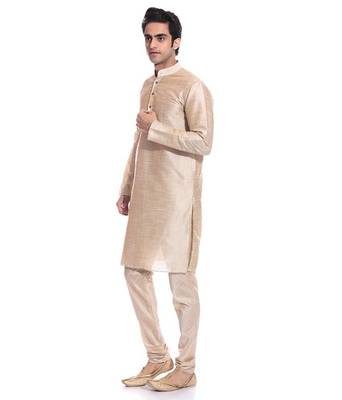 Golden Silk Ethnic Indian Traditional Mens Festive Wear Kurta Pyjama 2