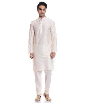White Silk Ethnic Indian Traditional Mens Festive Wear Kurta Pyjama 1