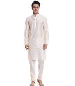 White Silk Ethnic Indian Traditional Mens Festive Wear Kurta Pyjama