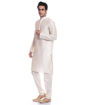 White Silk Ethnic Indian Traditional Mens Festive Wear Kurta Pyjama 2