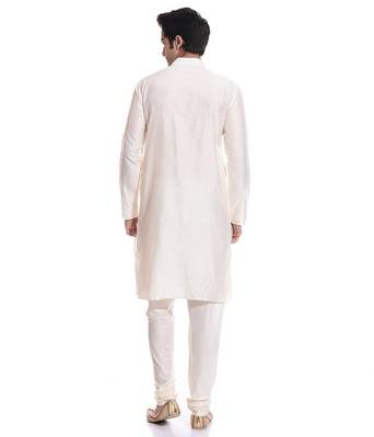 White Silk Ethnic Indian Traditional Mens Festive Wear Kurta Pyjama 3