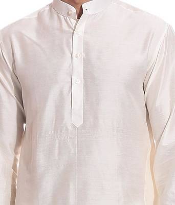 White Silk Ethnic Indian Traditional Mens Festive Wear Kurta Pyjama 4