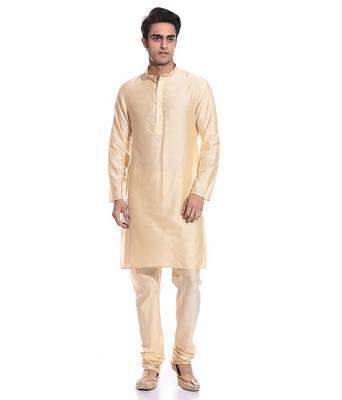Gold Silk Ethnic Indian Traditional Mens Festive Wear Kurta Pyjama 1