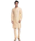 Gold Silk Ethnic Indian Traditional Mens Festive Wear Kurta Pyjama