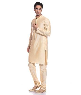Gold Silk Ethnic Indian Traditional Mens Festive Wear Kurta Pyjama 2