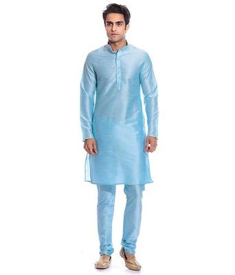 Blue Silk Ethnic Indian Traditional Mens Festive Wear Kurta Pyjama 1
