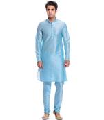 Blue Silk Ethnic Indian Traditional Mens Festive Wear Kurta Pyjama