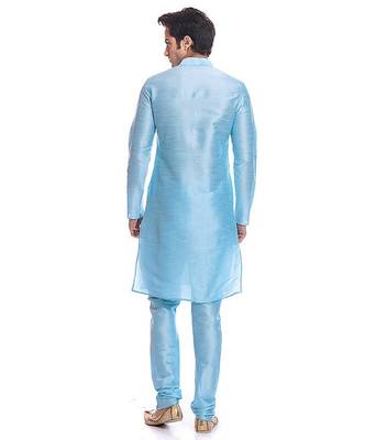 Blue Silk Ethnic Indian Traditional Mens Festive Wear Kurta Pyjama 3