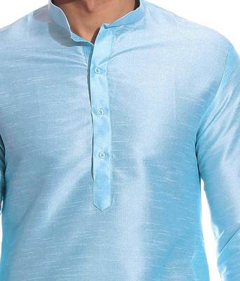 Blue Silk Ethnic Indian Traditional Mens Festive Wear Kurta Pyjama 4