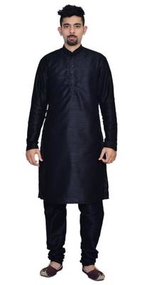 Black Silk Ethnic Indian Traditional Mens Festive Wear Kurta Pyjama 1