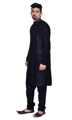 Black Silk Ethnic Indian Traditional Mens Festive Wear Kurta Pyjama 2