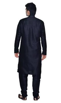Black Silk Ethnic Indian Traditional Mens Festive Wear Kurta Pyjama 3