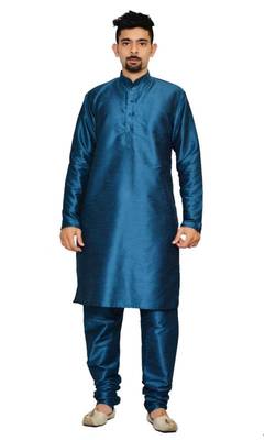 Blue Silk Ethnic Indian Traditional Mens Festive Wear Kurta Pyjama 1