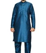 Blue Silk Ethnic Indian Traditional Mens Festive Wear Kurta Pyjama