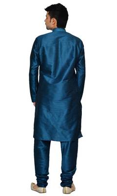 Blue Silk Ethnic Indian Traditional Mens Festive Wear Kurta Pyjama 3