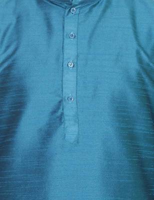 Blue Silk Ethnic Indian Traditional Mens Festive Wear Kurta Pyjama 4