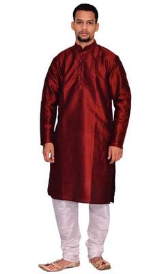 Maroon Silk Ethnic Indian Traditional Mens Festive Wear Kurta Pyjama 1