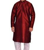 Maroon Silk Ethnic Indian Traditional Mens Festive Wear Kurta Pyjama