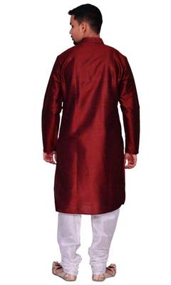 Maroon Silk Ethnic Indian Traditional Mens Festive Wear Kurta Pyjama 2