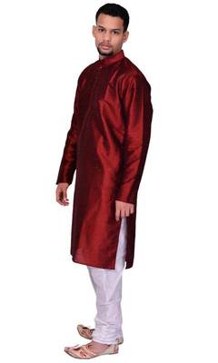 Maroon Silk Ethnic Indian Traditional Mens Festive Wear Kurta Pyjama 3
