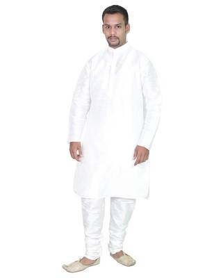 White Silk Ethnic Indian Traditional Mens Festive Wear Kurta Pyjama 1