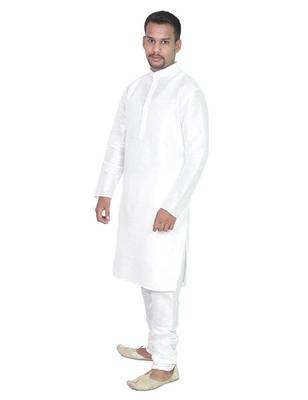 White Silk Ethnic Indian Traditional Mens Festive Wear Kurta Pyjama 2
