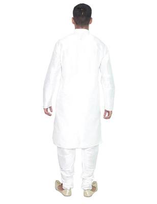 White Silk Ethnic Indian Traditional Mens Festive Wear Kurta Pyjama 3
