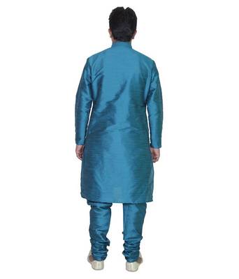 Green Silk Ethnic Indian Traditional Mens Festive Wear Kurta Pyjama 3