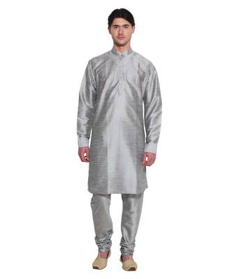 Grey Silk Ethnic Indian Traditional Mens Festive Wear Kurta Pyjama 1