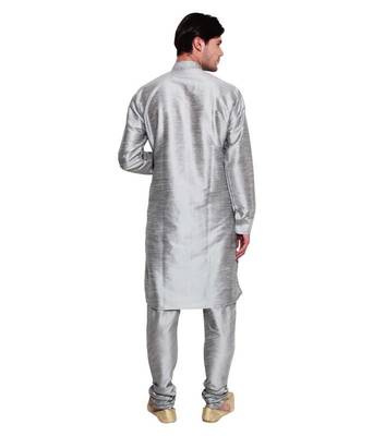 Grey Silk Ethnic Indian Traditional Mens Festive Wear Kurta Pyjama 3