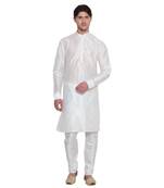 White Silk Ethnic Indian Traditional Mens Festive Wear Kurta Pyjama
