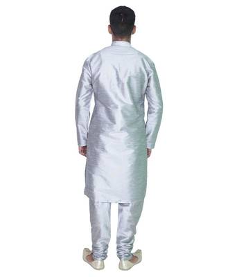 Silver Silk Ethnic Indian Traditional Mens Festive Wear Kurta Pyjama 3