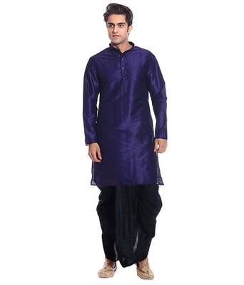 Blue Silk Ethnic Indian Traditional Mens Festive Wear Dhoti Kurta 1
