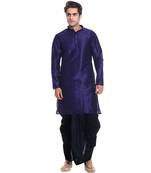 Blue Silk Ethnic Indian Traditional Mens Festive Wear Dhoti Kurta