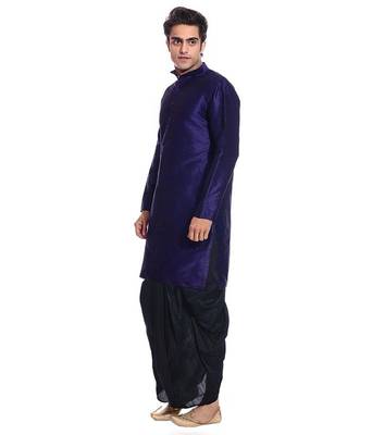 Blue Silk Ethnic Indian Traditional Mens Festive Wear Dhoti Kurta 2