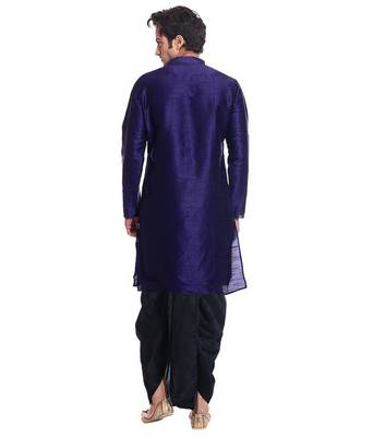 Blue Silk Ethnic Indian Traditional Mens Festive Wear Dhoti Kurta 3