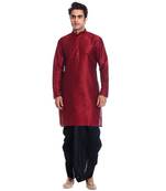 Red Silk Ethnic Indian Traditional Mens Festive Wear Dhoti Kurta