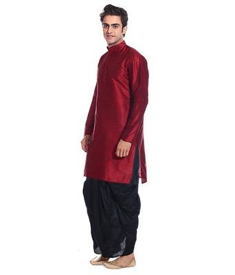 Red Silk Ethnic Indian Traditional Mens Festive Wear Dhoti Kurta 2