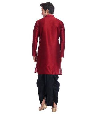 Red Silk Ethnic Indian Traditional Mens Festive Wear Dhoti Kurta 3